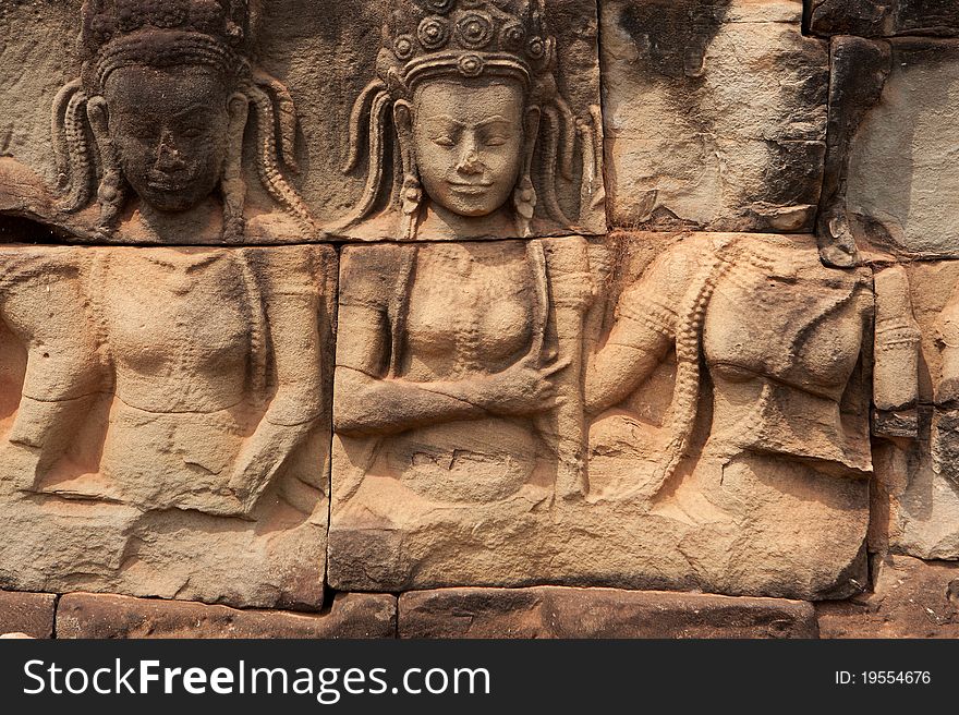 Relief Angkor, historical architecture of the Khmer in Cambodia