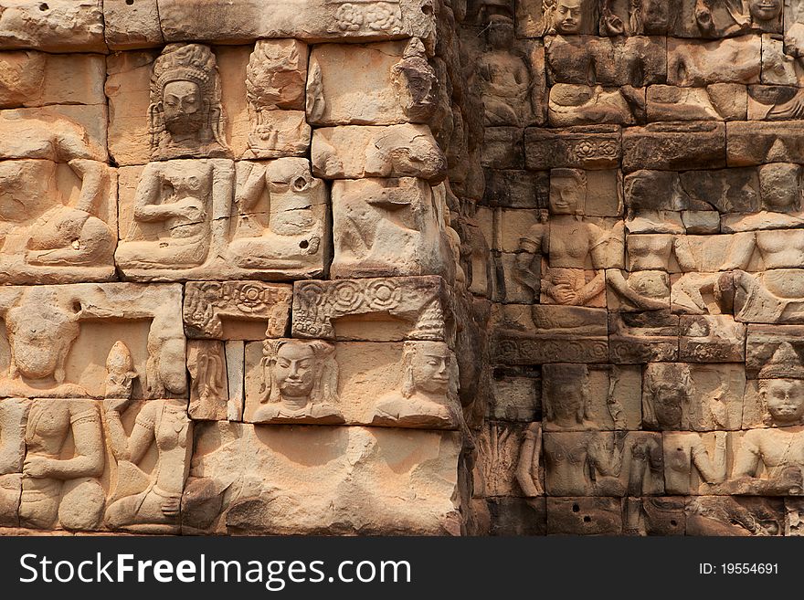 Relief Angkor, historical architecture of the Khmer in Cambodia