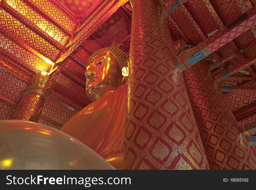 Large Golden Buddha In Wat Panan Choeng , Ayuthaya