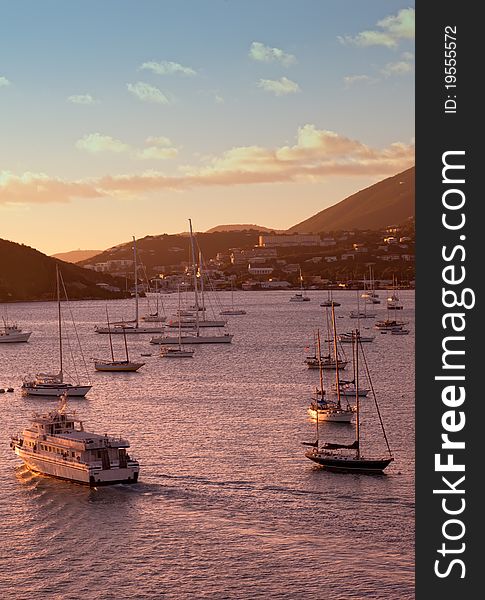 St. Thomas Harbor at Sunset, Caribbean