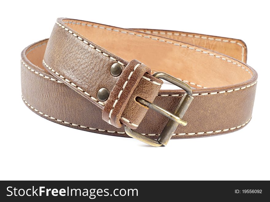 Woman's Brown Leather Belt Isolated on White