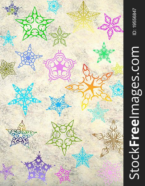 Holiday multicolor stars on textured background. Holiday multicolor stars on textured background