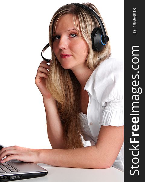 Young and beautiful femele operator call center. Young and beautiful femele operator call center