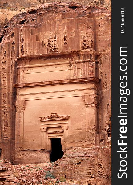 Royal Tomb in the lost rock city of Petra, Jordan. Petra's temples, tombs, theaters and other buildings are scattered over 400 square miles. UNESCO world heritage site