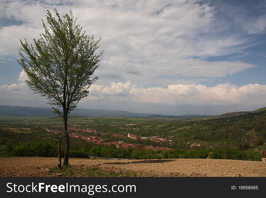 Romanian countryside in the spring with hills