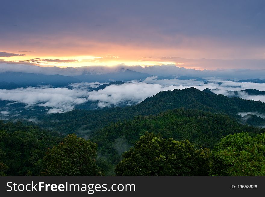 Sunset in the mountains,Thailand.