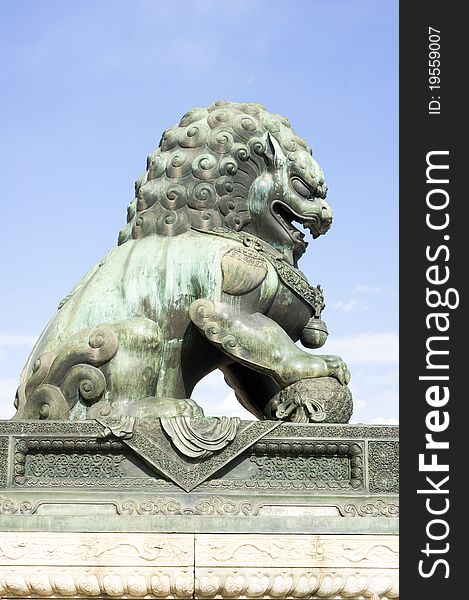 Detail in the Forbidden City (Beijing, China): bronze lion. In china, Traditional lion symbol of power and descendant.