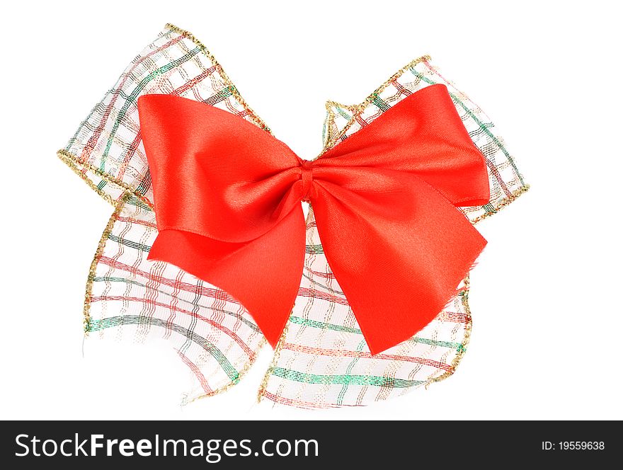 Red satin gift bow, isolated on white background