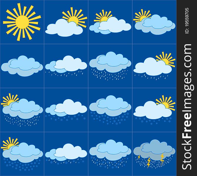 Set weather icons, illustrating the various natural phenomena