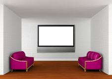 Gallery With Purple Couches And Lcd TV Royalty Free Stock Photography Gallery With Purple Couches And Lcd TV Royalty Free Stock Photography