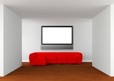 Room With Red Sofa With Flat TV Royalty Free Stock Image
