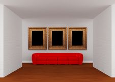 Gallery With Red Sofa And Ornate Frames Royalty Free Stock Photography Gallery With Red Sofa And Ornate Frames Royalty Free Stock Photography