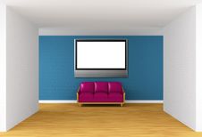 Gallery With Purple Couch And Flat TV Royalty Free Stock Photos