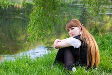 Single Woman Relaxing At The Park Stock Photos Single Woman Relaxing At The Park Stock Photos