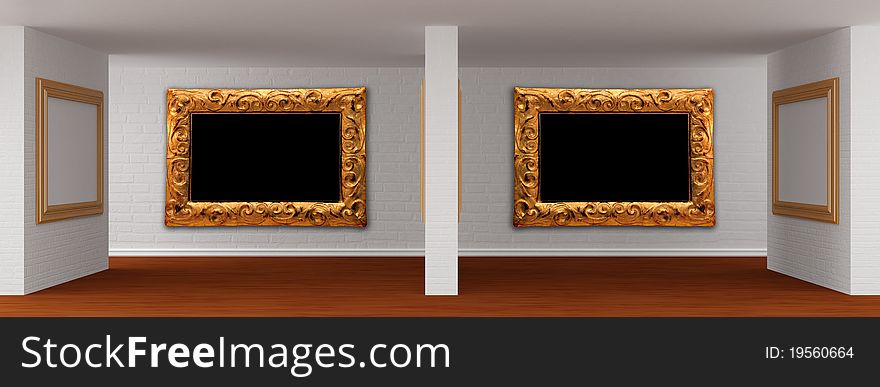 Gallery's hall with empty picture frames. Gallery's hall with empty picture frames