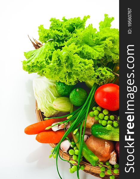 Vegetables - cabbage, tomato, cucumber, onion, lettuce and so on, on white background