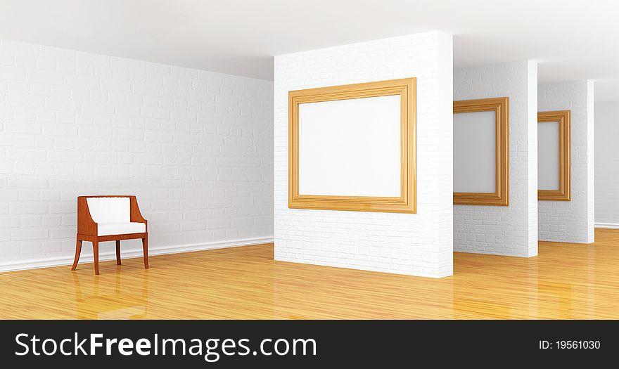 Empty gallery's hall with chair