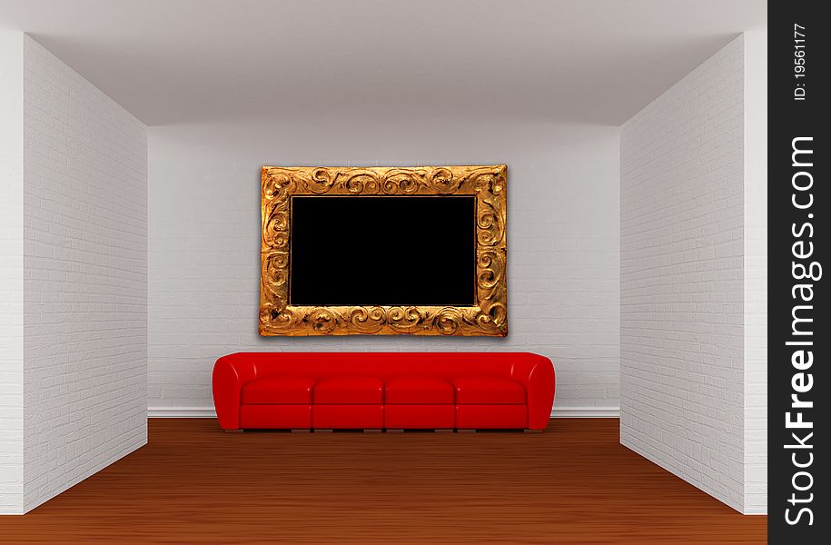Gallery with red sofa