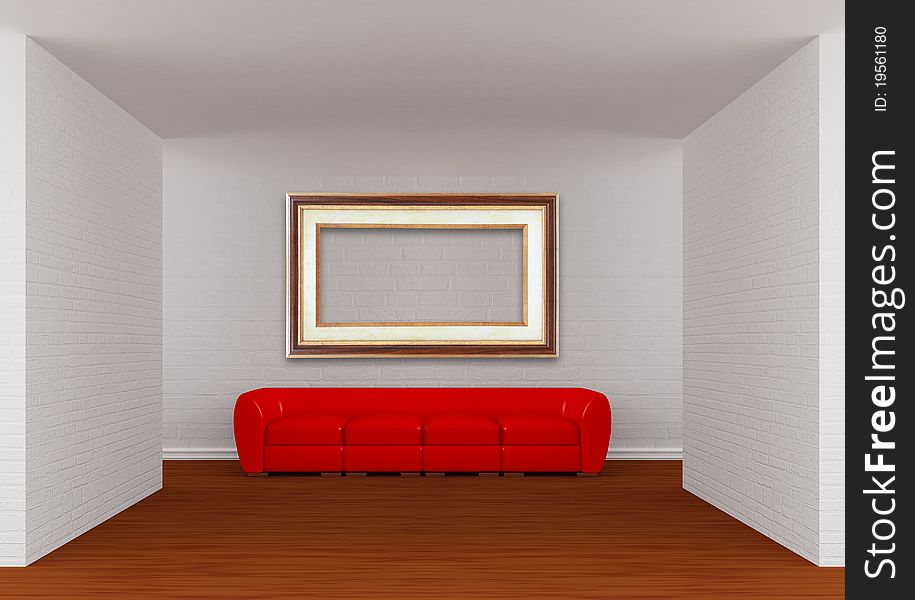 Gallery's hall with red sofa and picture frame