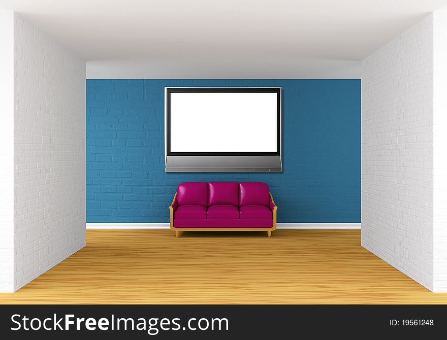 Gallery With Purple Couch And Flat TV