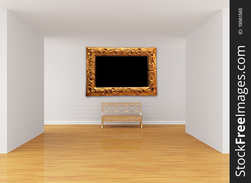 Gallery's hall with bench and ornate frame