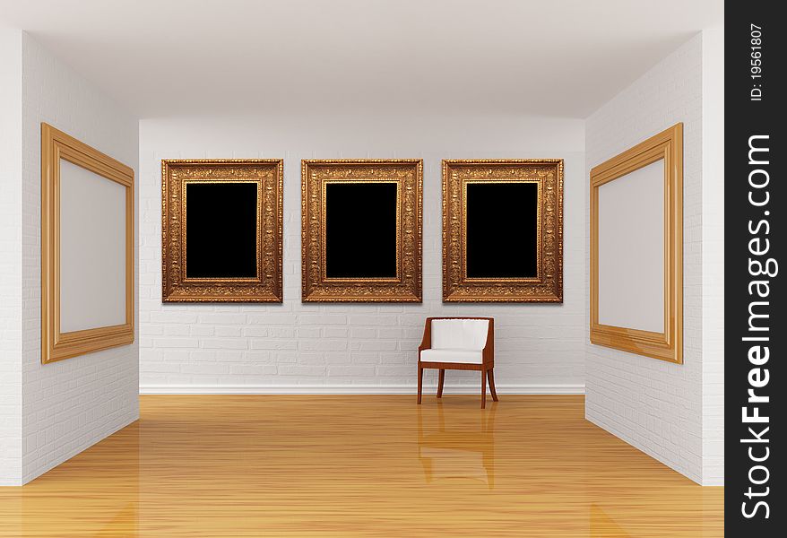Empty gallery's hall with chair