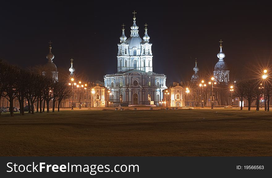 Night panorama of Smolnogo of Revival of the Christ's cathedral in St.-Petersburg. Night panorama of Smolnogo of Revival of the Christ's cathedral in St.-Petersburg