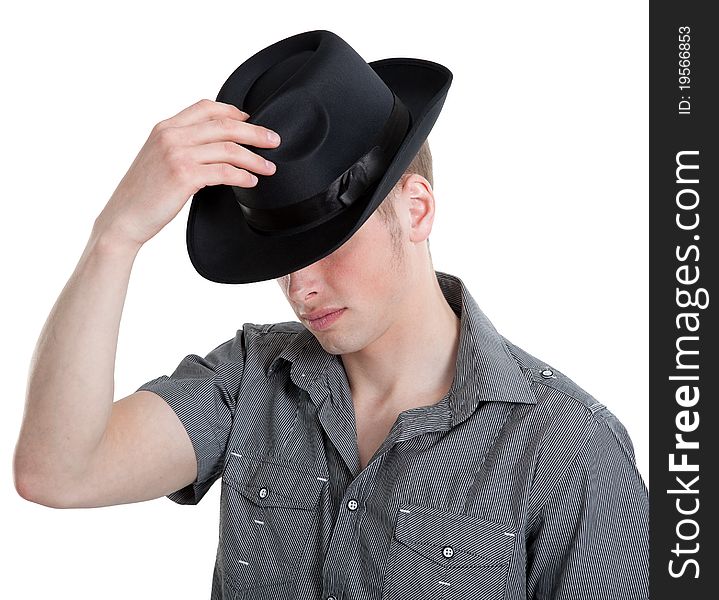 The guy in the black hat isolated on white with clipping path