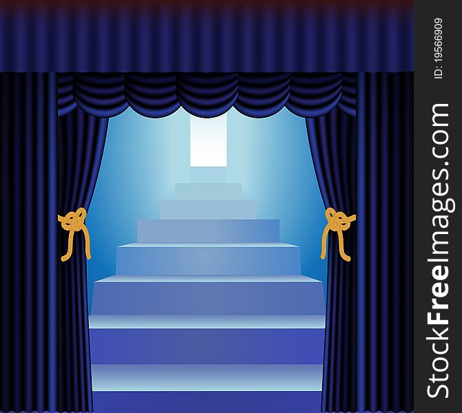 Blue curtains with staircase