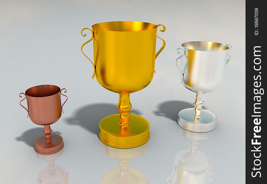 Gold silver and bronze cups for winners