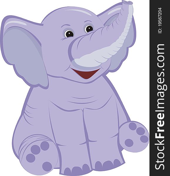 An illustration of a cute lilac elephant calf, isolated on a white background