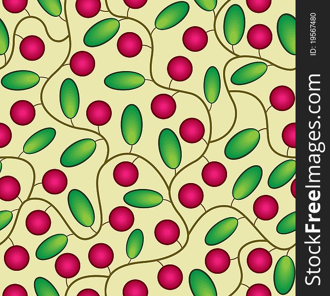 Red cranberries with leaves seamless background pattern. Red cranberries with leaves seamless background pattern