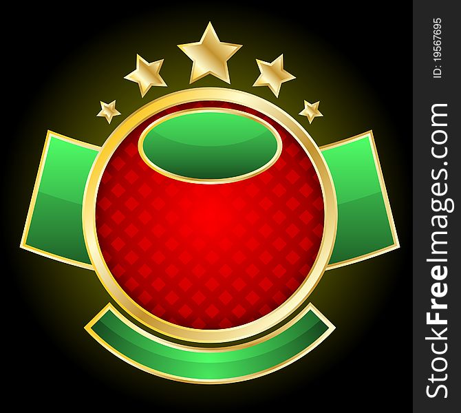 Glass gold sticker with red and green elements, and stars. Glass gold sticker with red and green elements, and stars
