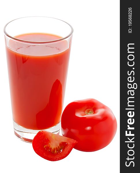 Fresh tomatoes ant tomato juice, isolated