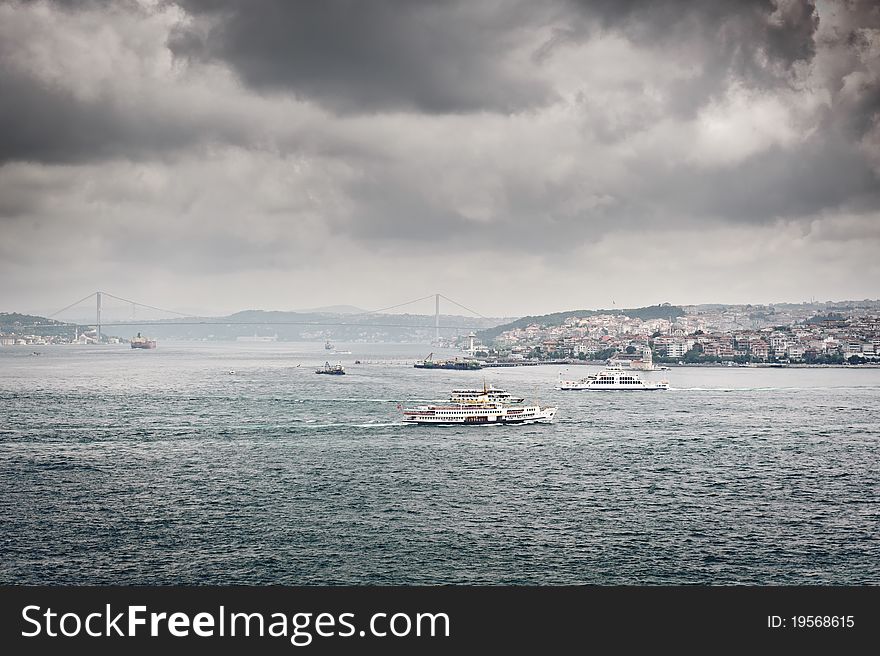 Dark clouds over Bosphorus, border between Europe and Asia