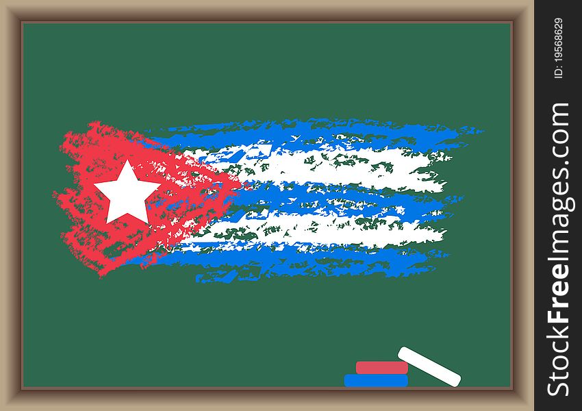 Flag Of Cuba On A Blackboard