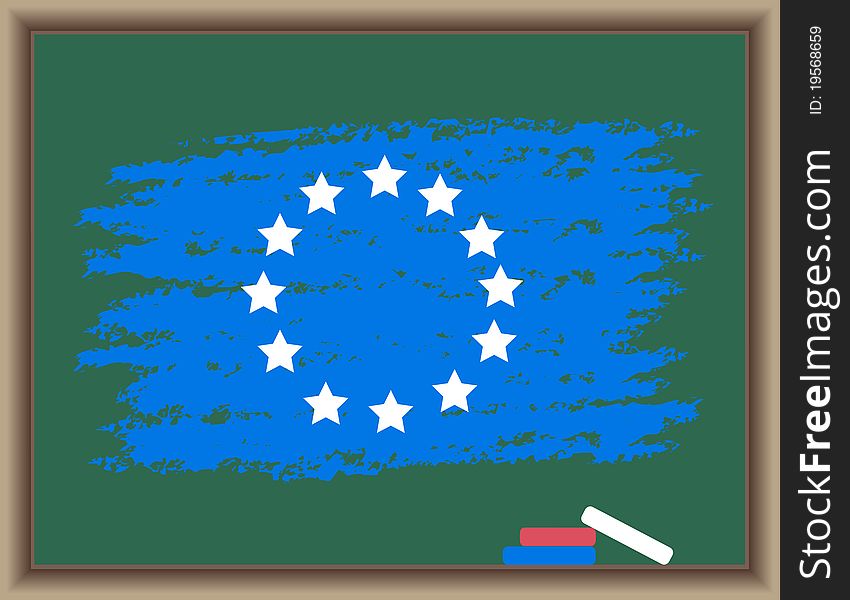 The drawn flag of Europe on a blackboard