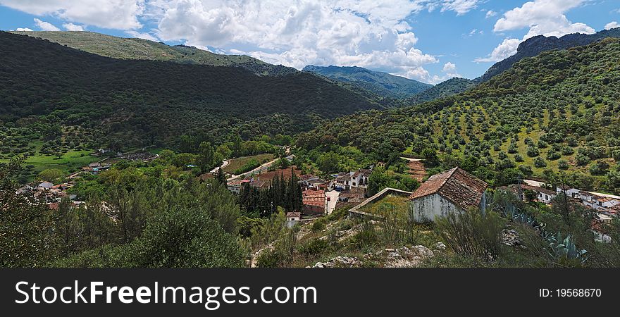 Village in mountain valley in Andalusia, Spain