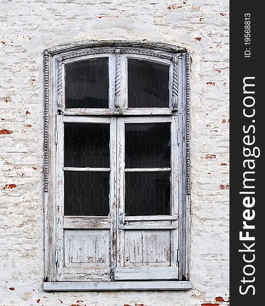 Vintage glass wooden door in church of ancient monastery. Vintage glass wooden door in church of ancient monastery