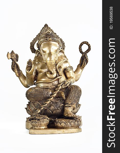 Golden Hindu God Ganesh on white