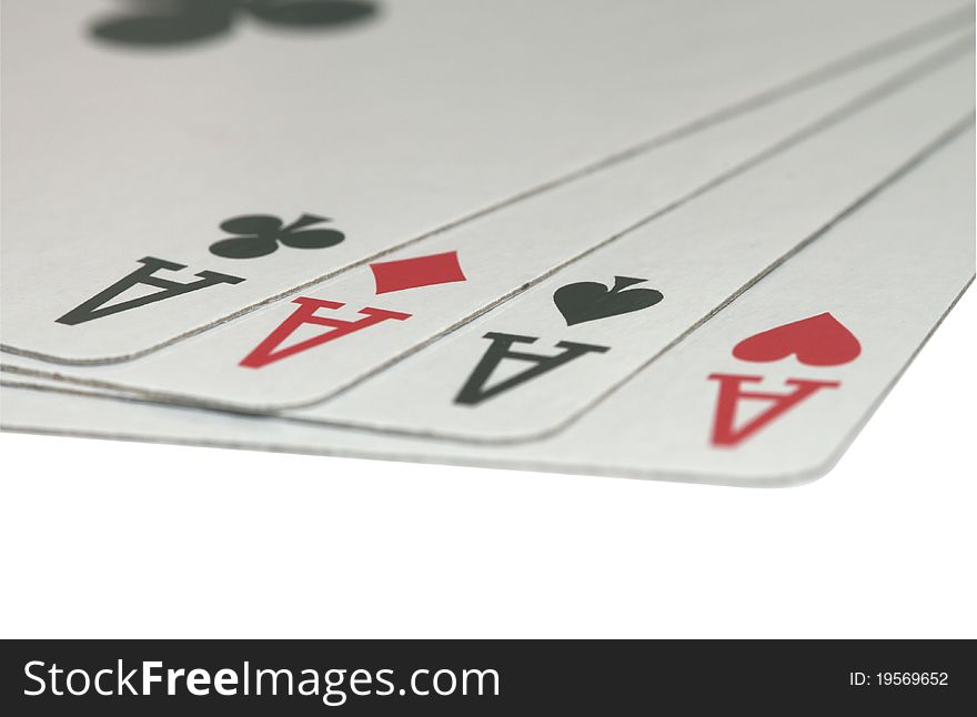 Four of a kind poker card combination with white background