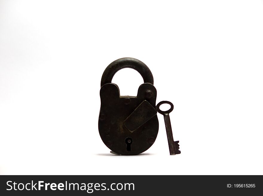 Lock And Key Combination On White Background.