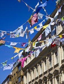 Free Colored Shirts On A Clothesline With Building Royalty Free Stock Image - 19572526