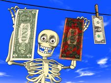 Money Laundering - Cartoon Of Skeleton With Dollar Stock Photo Money Laundering - Cartoon Of Skeleton With Dollar Stock Photo