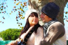 Couple Gazing At Each Other On Park Bench Stock Image Couple Gazing At Each Other On Park Bench Stock Image