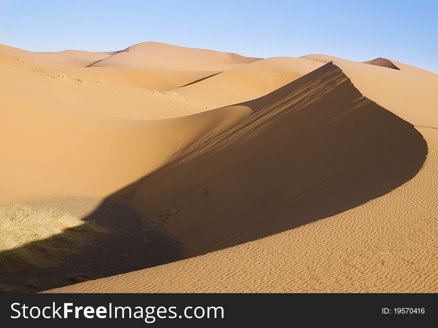 Dunes of Sahara desert in Morocco. Dunes of Sahara desert in Morocco