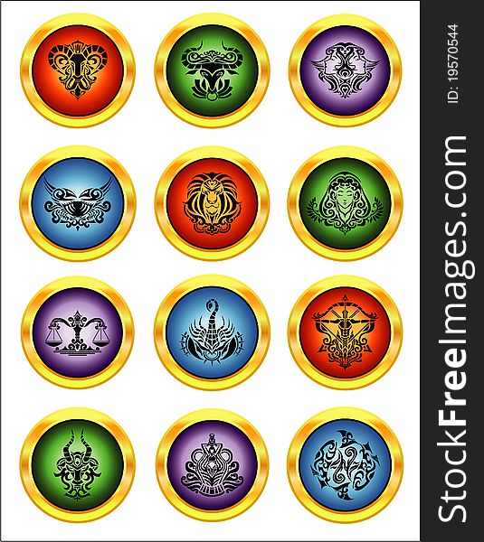A set of 12 Zodiac icons. A set of 12 Zodiac icons