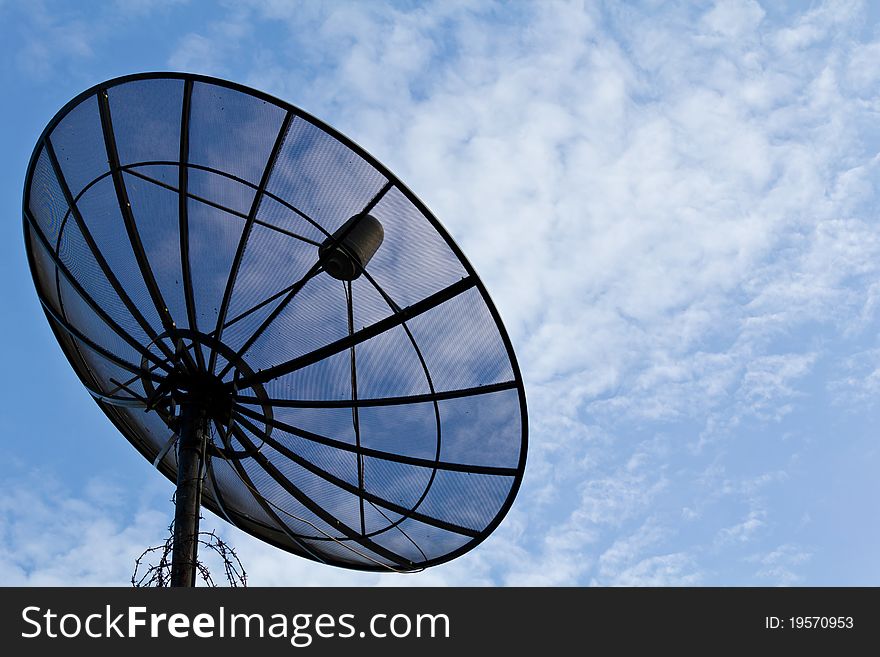 Satellite dish information signals are sent to space. Satellite dish information signals are sent to space