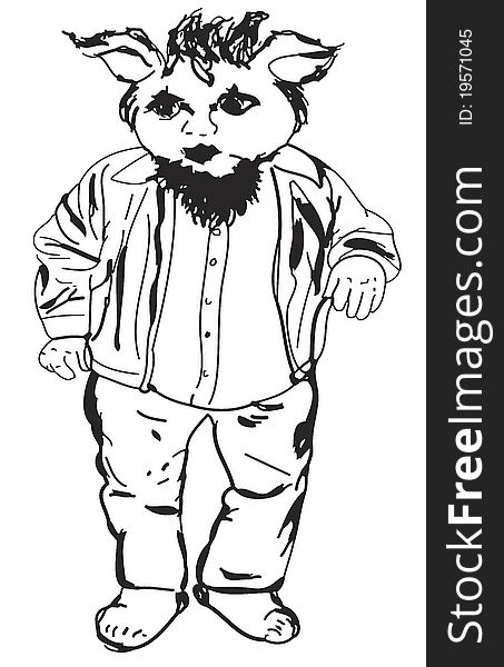 A full bodied gnome wearing pants, shirt and jacket. Illustration. Beard. Hand drawing, artistic. A full bodied gnome wearing pants, shirt and jacket. Illustration. Beard. Hand drawing, artistic