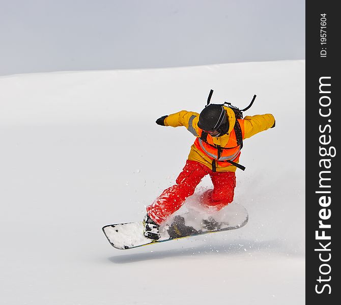 Freeride on the snowboard in Georgia. Freeride on the snowboard in Georgia